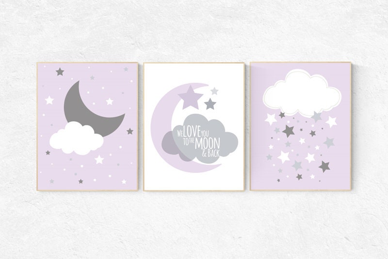 Nursery decor girl purple, girl nursery wall decor, lilac, lavender, nursery prints girl, nursery prints girl, moon nursery, purple nursery