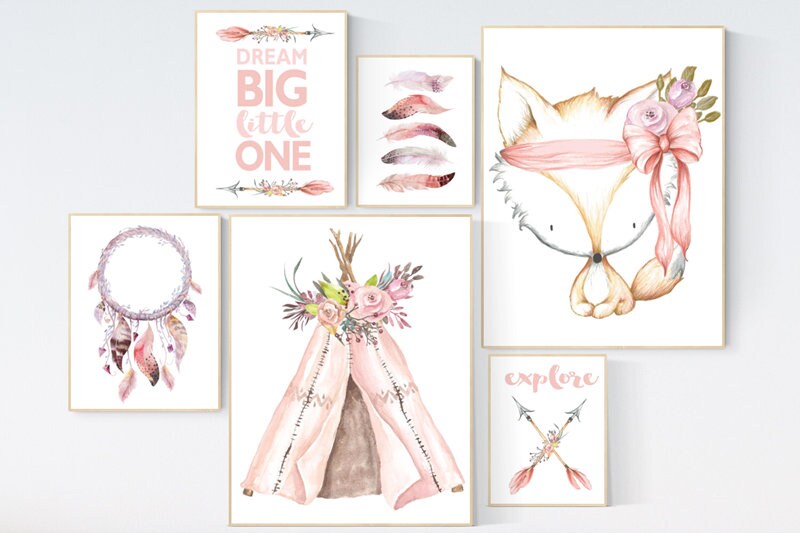 Nursery decor girl boho, Nursery decor girl fox, peach nursery, adventure nursery, fox nursery decor, nursery decor boho, blush pink nursery
