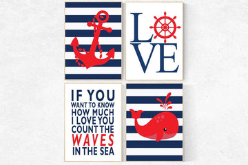 Nautical boy nursery, if you want to know how much we love you count all the waves in the sea, nautical baby room, Nautical Nursery Art