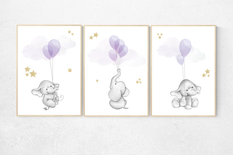 Elephant nursery decor girl, nursery decor girl purple, nursery decor elephant, nursery decor girl lavender and gray, lilac nursery decor