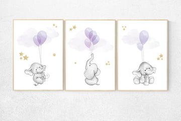 Elephant nursery decor girl, nursery decor girl purple, nursery decor elephant, nursery decor girl lavender and gray, lilac nursery decor