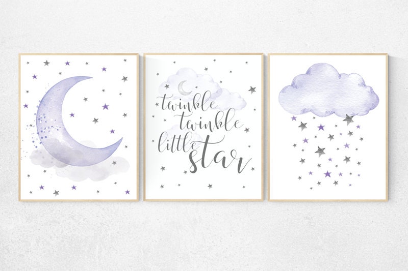 Twinkle twinkle little star, purple nursery, Nursery decor girl purple, elephant nursery, nursery decor girl lavender and gray lilac nursery