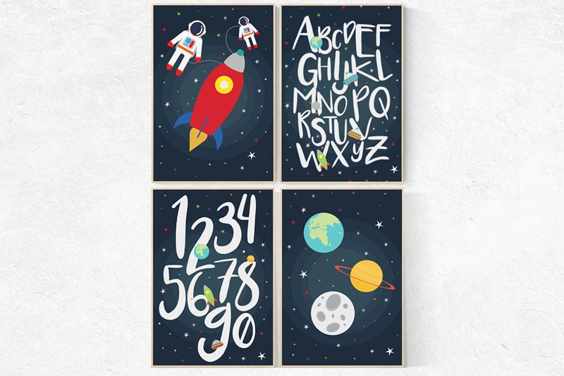 Space theme, Playroom decor, Outer space,  toddler room decor, Playroom decor, alphabet decor, kids room, boy room art, boys room decor