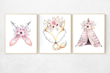 Nursery decor girl boho, nursery decor girl woodland, nursery wall art, nursery wall decor girl, fox print, nursery prints girl adventure