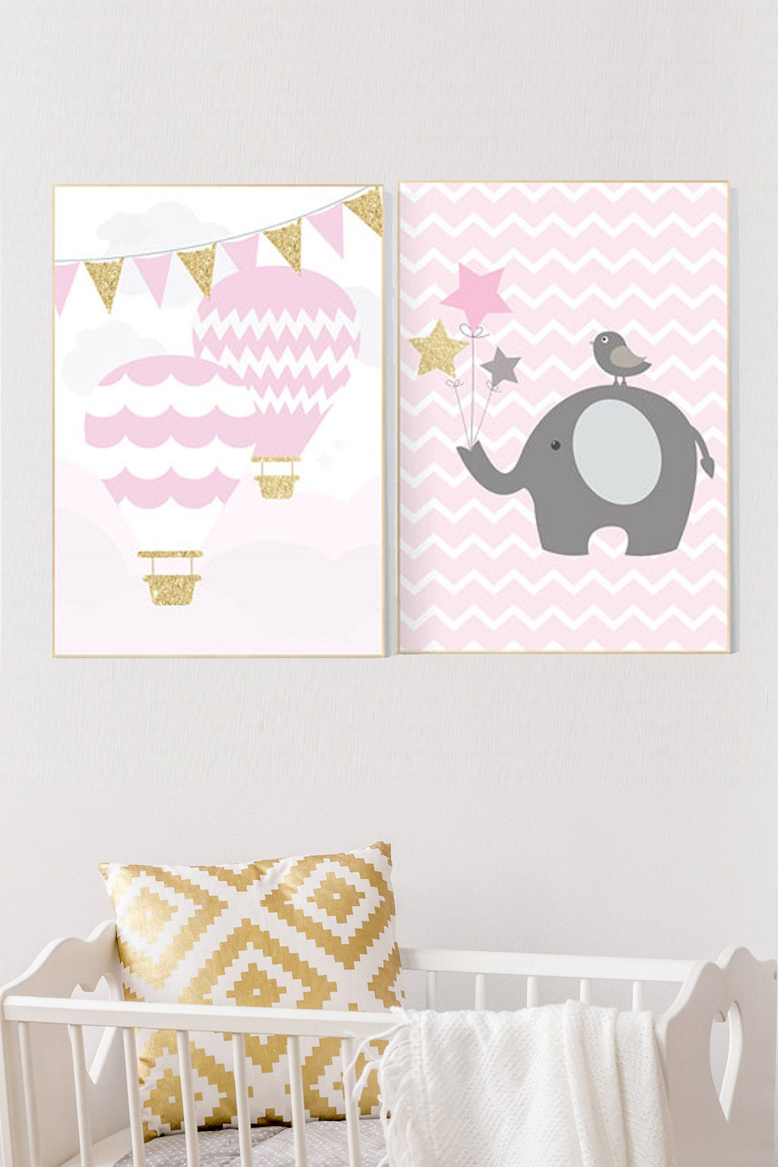 Elephant nursery decor, pink gold nursery, hot air balloon nursery, Baby girl nursery decor, girls room wall art baby girl nursery girls