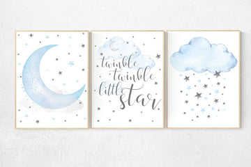 Blue and gray, Nursery decor boy, nursery decor, boys room decor, twinkle twinkle little star, clouds and stars, blue grey nursery, cloud