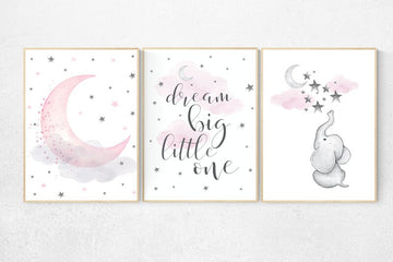 Nursery decor girl pink and gray, nursery decor girl pink, Elephant nursery, pink nursery, dream big little one, cloud nursery. pink nursery