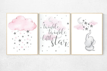 Nursery decor elephant, Girls room decor, Nursery decor girl pink and gray, pink nursery, Elephant nursery, twinkle twinkle little star