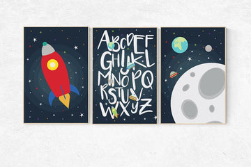 Space Nursery Decor, alphabet nursery Art, alphabet letters, outer space nursery wall art, Boy Nursery Space Decor, toddler, nursery set