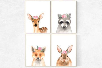Nursery decor girl woodland, Nursery prints woodland, nursery wall art girl woodland, nursery prints woodland animals, baby room woodland