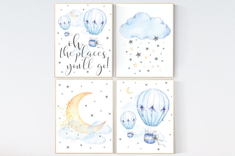 Nursery decor hot air balloons, cloud nursery decor, Oh the places you&