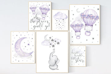 Nursery decor girl purple, Nursery decor elephant, hot air balloon nursery, oh the places you'll go, lilac nursery, lavender nursery