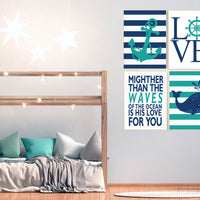 Nautical Nursery Decor, Nautical boy nursery, mightier than the waves, Nautical Nursery Wall Art teal navy nursery decor whale nursery decor