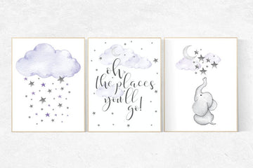 Nursery decor girl lavender and gray, Nursery decor girl purple, elephant nursery, lilac nursery, oh the places you'll go, purple nursery