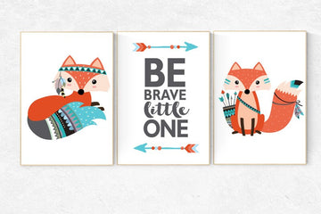 Nursery decor woodland, fox nursery decor, be brave little one, tribal nursery decor, woodland nursery, fox print, Woodland Animal Nursery