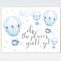 Nursery decor boy hot air balloon, nursery decor boy adventure, Dream Big, blue nursery, boys room wall art adventure, nursery prints boy