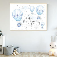 Nursery decor boy hot air balloon, nursery decor boy adventure, Dream Big, blue nursery, boys room wall art adventure, nursery prints boy