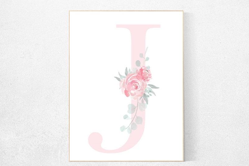 Flower nursery letter, pink and mint, Nursery decor girl flower, customized nursery decor, nursery decor girl pink, nursery decor girl name