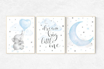 Elephant nursery, dream big little one, Blue and gray, Nursery decor boy, nursery decor, boys room decor, , clouds and stars, blue grey