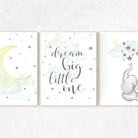 Mint and yellow nursery, nursery decor elephant, dream big, nursery decor neutral, nursery decor boy teal, cloud and star nursery, teal