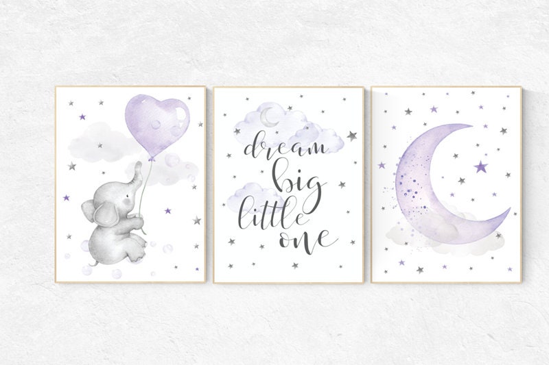 Nursery decor girl lavender and gray, Nursery decor girl purple, elephant nursery, lilac nursery, dream big little one, purple nursery