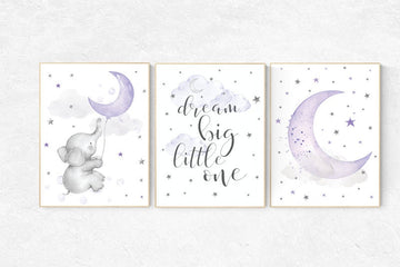 Nursery decor girl lavender and gray, Nursery decor girl purple, elephant nursery, lilac nursery, dream big little one, purple nursery