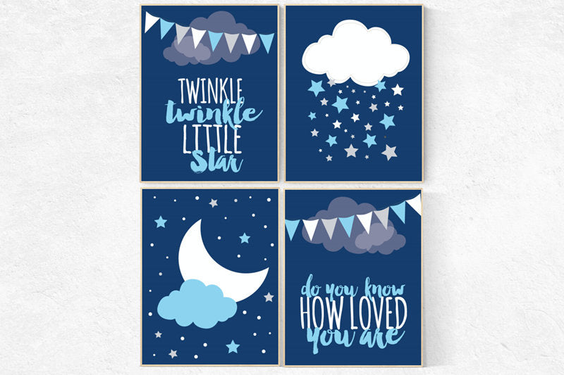 Nursery prints boy, navy blue nursery decor, nursery decor boy, twinkle twinkle, NAVY gray nursery decor stars and moon, boys room decor