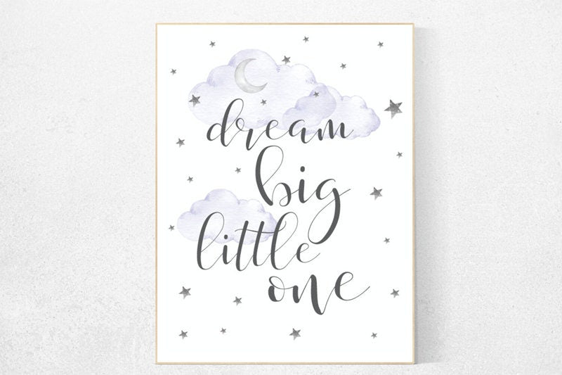 Purple nursery decor, baby girl nursery, lilac gray nursery, dream big little one, girls room decor, star nursery decor girl, lavender