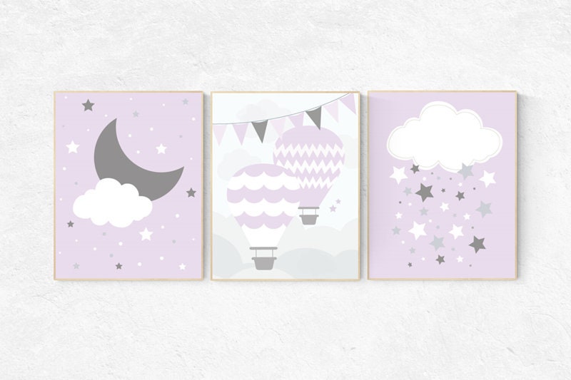 Lilac nursery decor, nursery decor girl purple, lilac gray nursery, nursery prints girl, girls room decor, cloud and star, lavender nursery