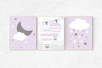 Lilac nursery decor, nursery decor girl purple, lilac gray nursery, nursery prints girl, girls room decor, cloud and star, lavender nursery