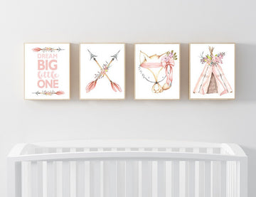 Nursery decor girl woodland, nursery decor woodland, nursery prints girl, girls room decor flowers, dream big little one, tribal nursery