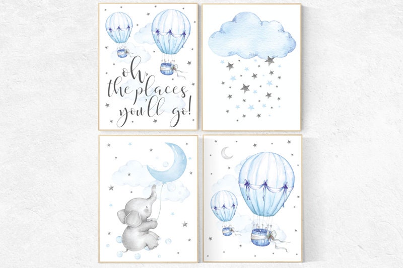 Nursery decor hot air balloon, elephant nursery, Nursery decor boy, oh the places you&