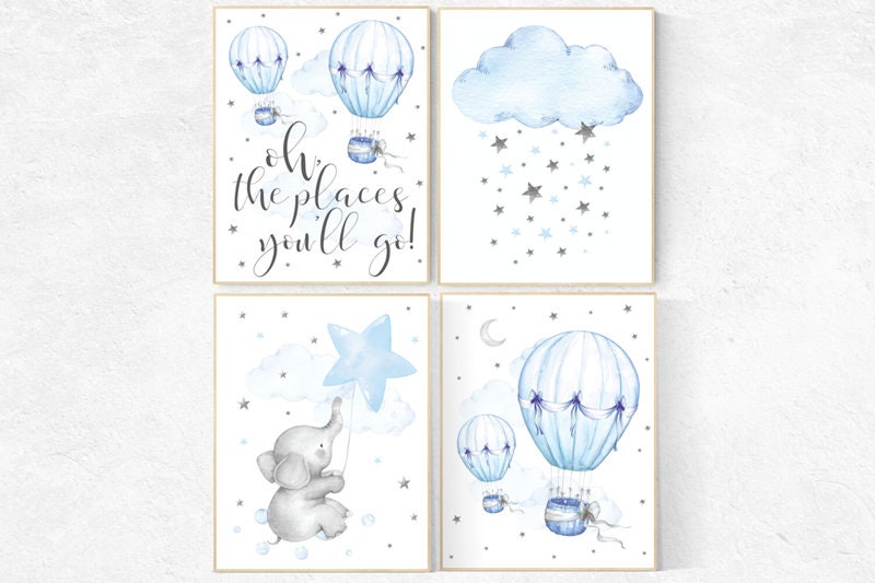 Elephant nursery, Nursery decor hot air balloon, Nursery decor boy, oh the places you&