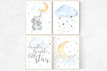 Nursery decor elephant, gender neutral, elephant balloon, twinkle twinkle little star, nursery wall art, baby room decor, nursery art