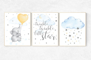 Baby Room Wall Art, neutral nursery, Gender neutral nursery, Twinkle twinkle little star, Baby wall decor, baby room decor, blue yellow