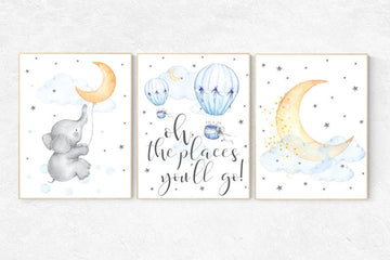 Nursery decor elephant, dream big little one, cloud nursery decor, Nursery decor neutral moon and stars nursery moon nursery, gender neutral
