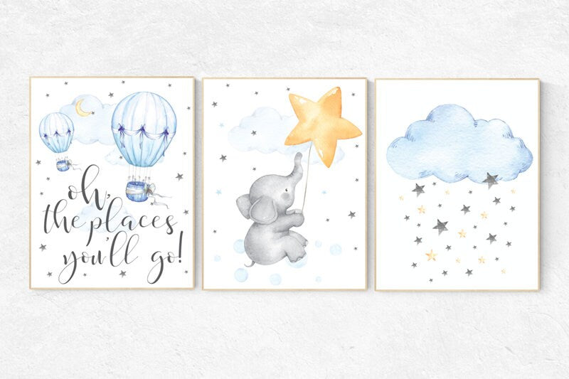 Nursery wall art  hot air balloons, cloud nursery decor, Oh the places you&