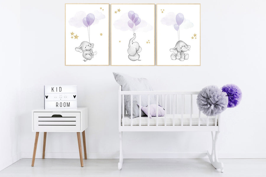 Elephant nursery decor girl, nursery decor girl purple, nursery decor elephant, nursery decor girl lavender and gray, lilac nursery decor