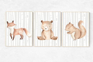 Woodland Nursery Wall Art, Woodland nursery art, nursery decor neutral, gender neutral, Woodland Print Set, Woodland Animal Prints