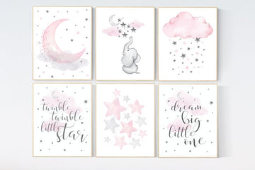 Nursery decor elephant, Girls room decor, Nursery decor girl pink and gray, pink nursery, Elephant nursery, twinkle twinkle little star