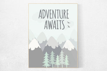 Nursery decor boy mountains adventure, Adventure awaits, adventure nursery decor, mountain nursery decor, travel quote print, nursery art