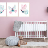 Nursery decor girl butterfly, pink and mint nursery, mint pink nursery, girl room prints, baby girl nursery wall art butterfly wall art pink