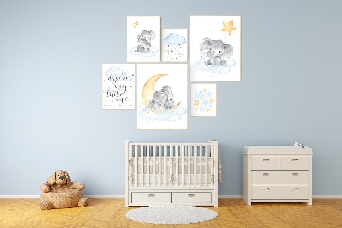 Nursery decor elephant, dream big little one, elephant balloon, gender neutral, nursery wall art, baby room, unisex, elephant nursery art