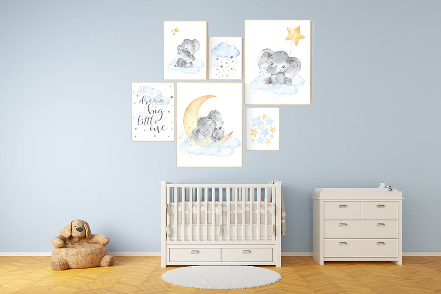 Nursery decor elephant, dream big little one, elephant balloon, gender neutral, nursery wall art, baby room, unisex, elephant nursery art