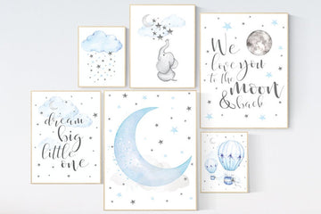 Nursery decor boy elephant, blue and gray nursery, hot air balloon, twinkle twinkle little star, boys room decor, oh the places you'll go