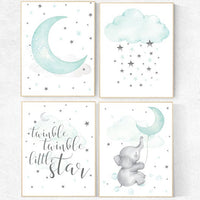 Twinkle twinkle little star, mint green nursery, cloud and star nursery, Mint nursery, gender neutral nursery, Nursery decor elephant