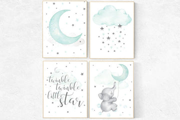 Twinkle twinkle little star, mint green nursery, cloud and star nursery, Mint nursery, gender neutral nursery, Nursery decor elephant