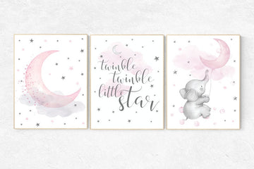 Nursery decor elephant, Nursery decor girl pink and gray, pink nursery, Elephant nursery, twinkle twinkle little star, Girls room decor