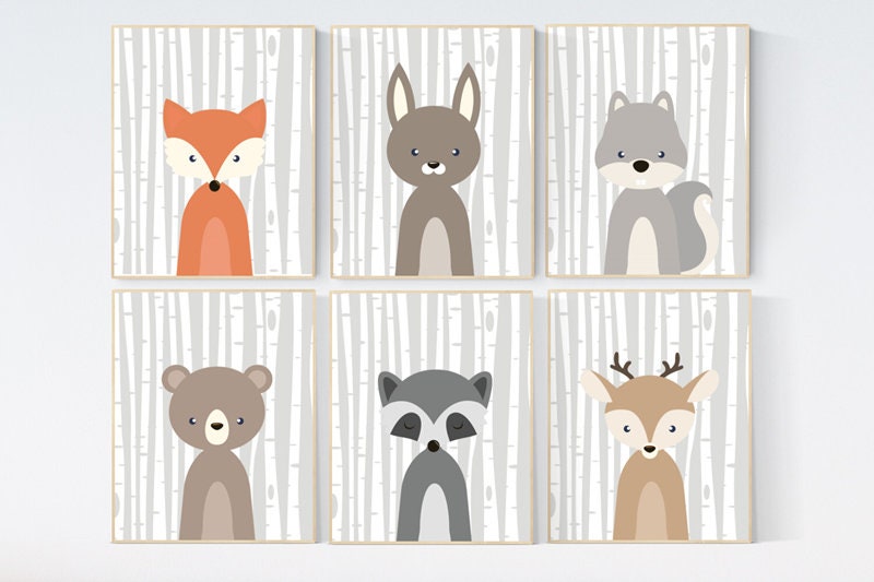 Nursery decor animals, nursery decor girl woodland, nursery decor boy woodland, woodland animals print, woodland nursery wall art, safari