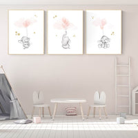 Nursery wall art girl, Blush pink nursery decor, blush gold nursery, nursery decor elephant, peach nursery, blush nursery, animal balloon